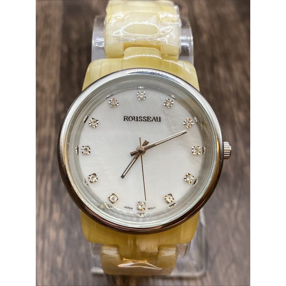 NEW Rousseau Women's Adele Silver Case Bone Marble Acrylic Band Watch